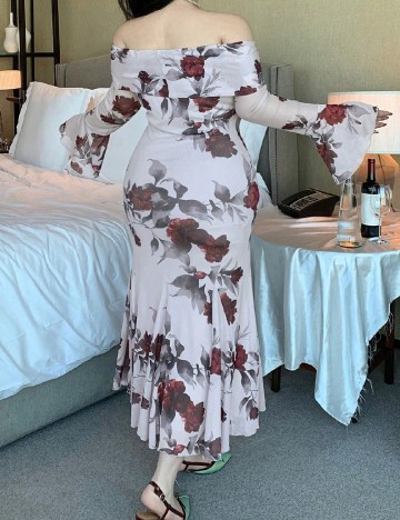 Rochie lunga Dazy Plus Size, floral print