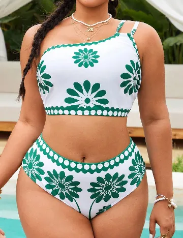 Costum de baie SHEIN CURVE, alb/verde