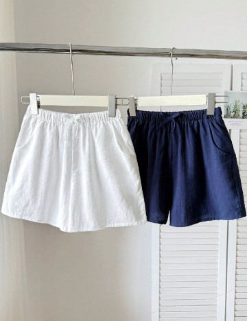 Set Pantaloni scurti 2 perechi Shein Kids, alb/bleumarin