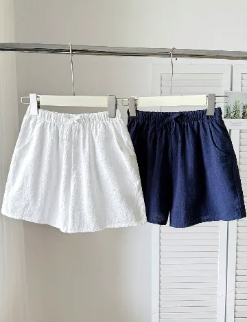 Set Pantaloni scurti 2 perechi Shein Kids, alb/bleumarin