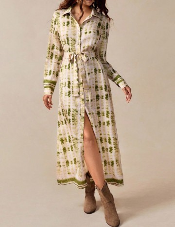 Rochie lunga SHEIN, crem/verde