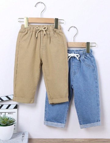 Set blugi 2 perechi Shein Kids, albastru/bej
