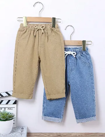 Set blugi 2 perechi Shein Kids, albastru/bej