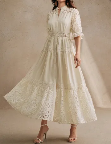 Rochie lunga Anewsta, ecru