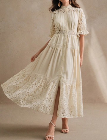 Rochie lunga Anewsta, ecru
