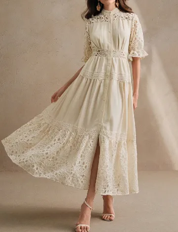 Rochie lunga Anewsta, ecru