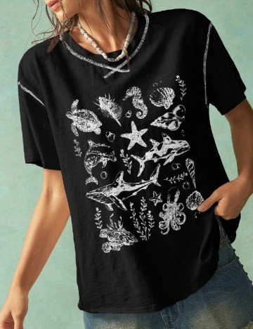 Tricou SHEIN, negru/alb