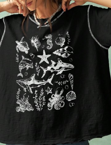 Tricou SHEIN, negru/alb