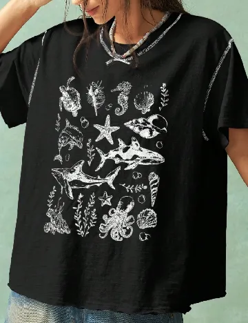Tricou SHEIN, negru/alb