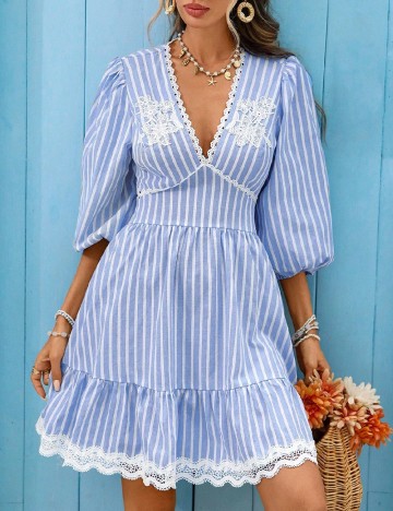 Rochie scurta SHEIN, albastru/alb