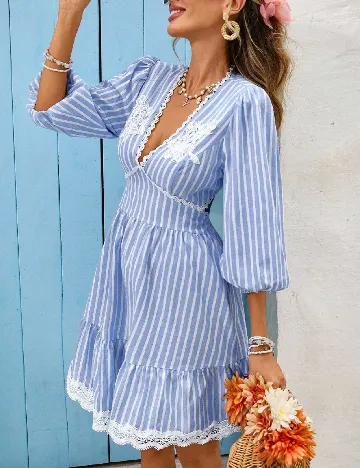 Rochie scurta SHEIN, albastru/alb
