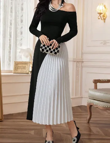 Rochie lunga SHEIN, alb/negru