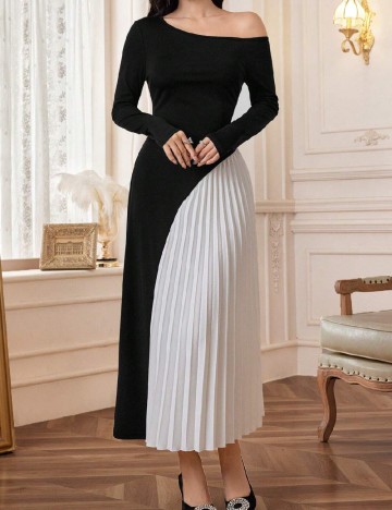 Rochie lunga SHEIN, alb/negru