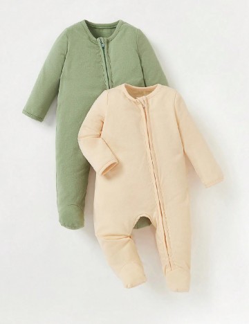 Set salopete 2 bucati Cozy Pixies, crem/verde