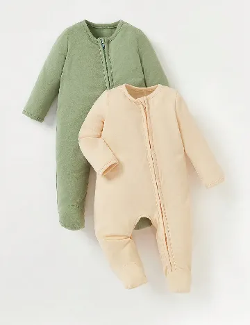 Set salopete 2 bucati Cozy Pixies, crem/verde