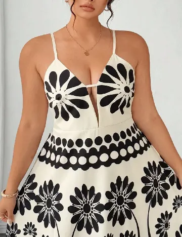 Rochie lunga SHEIN CURVE, ecru/negru