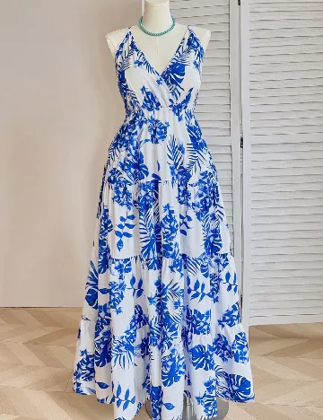 Rochie lunga SHEIN CURVE, albastru/alb