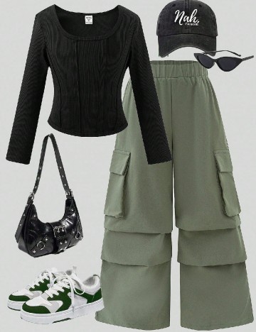 Compleu Shein Kids, negru/verde