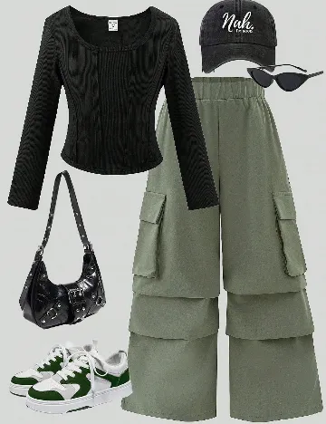 Compleu Shein Kids, negru/verde