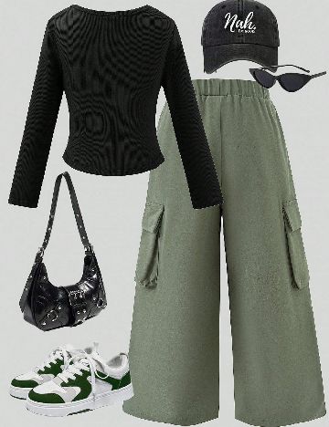 Compleu Shein Kids, negru/verde