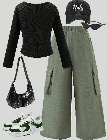 Compleu Shein Kids, negru/verde
