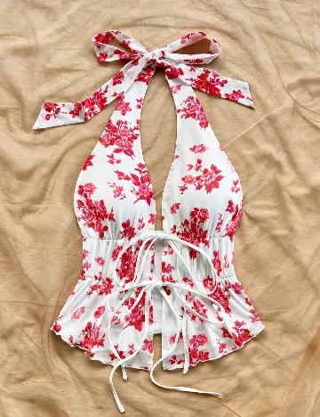 Top SHEIN, alb/rosu