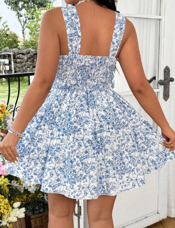 Rochie scurta SHEIN CURVE, alb/albastru