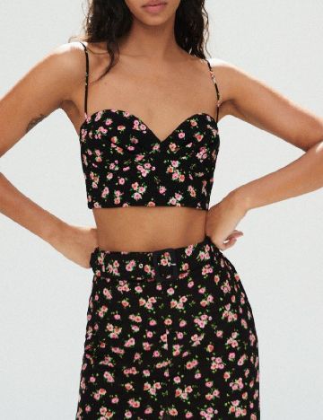 Top Zara, negru floral