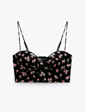 Top Zara, negru floral