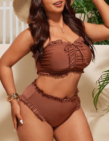 Costum de baie SHEIN CURVE, maro