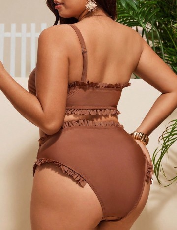 Costum de baie SHEIN CURVE, maro
