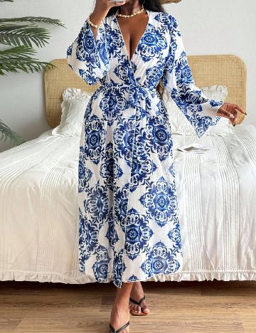 Kimono SHEIN CURVE, alb/albastru