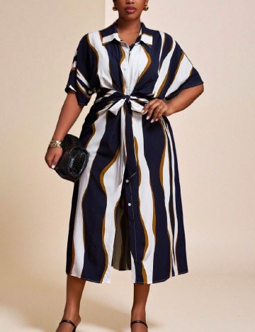 Rochie medie SHEIN CURVE, alb/bleumarin