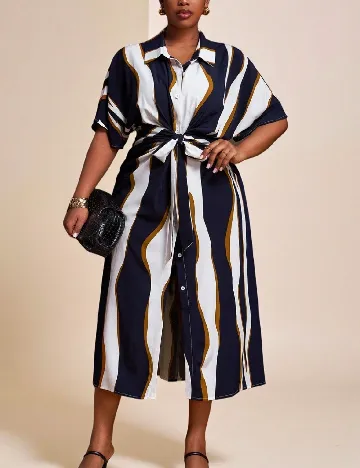 Rochie medie SHEIN CURVE, alb/bleumarin