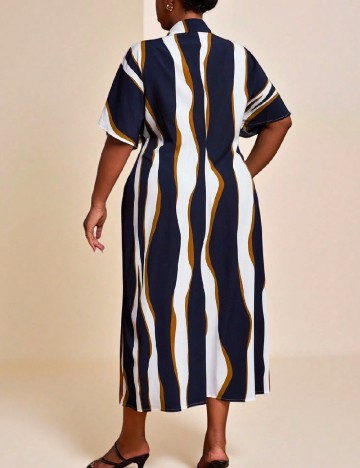 Rochie medie SHEIN CURVE, alb/bleumarin