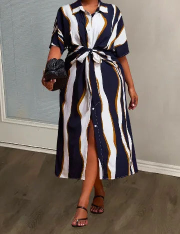 Rochie medie SHEIN CURVE, alb/bleumarin