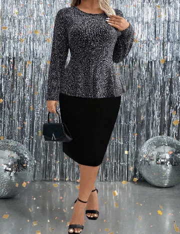 Rochie medie SHEIN CURVE, argintiu/negru