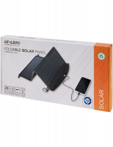 Încărcător solar cu panou pliabil, 28W Re-load, negru