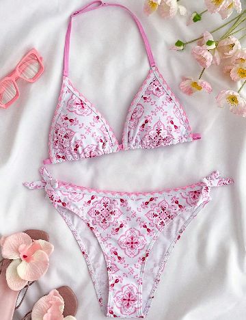 Costum de baie Shein Kids, roz/alb