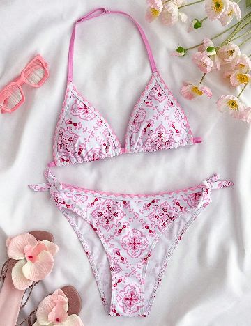 Costum de baie Shein Kids, roz/alb