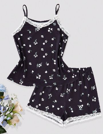 Pijama Shein Kids, negru/alb