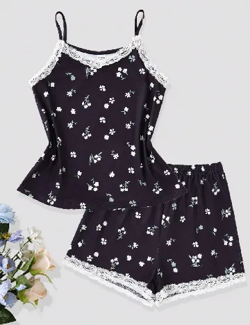 Pijama Shein Kids, negru/alb