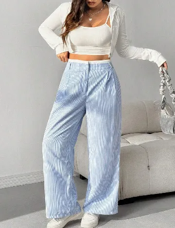 Pantaloni SHEIN CURVE, albastru/alb
