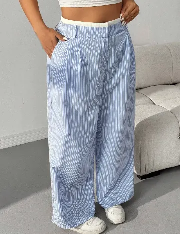 Pantaloni SHEIN CURVE, albastru/alb