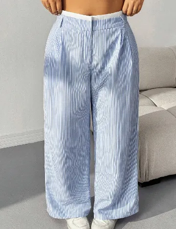 Pantaloni SHEIN CURVE, albastru/alb