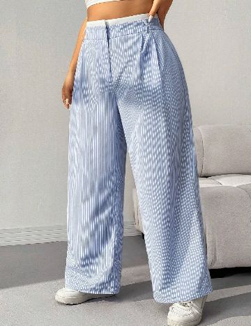 Pantaloni SHEIN CURVE, albastru/alb