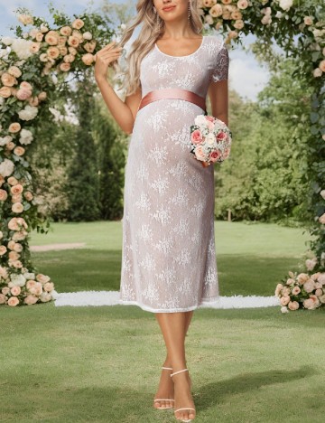 Rochie medie SHEIN Maternity, roz pudra inchis/alb
