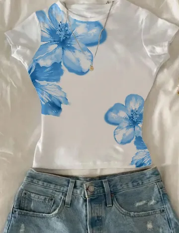 Top SHEIN, alb/albastru