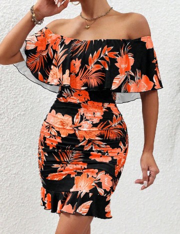 Rochie scurta SHEIN, portocaliu/negru