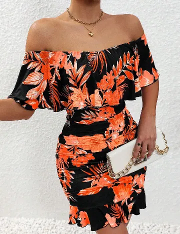 Rochie scurta SHEIN, portocaliu/negru